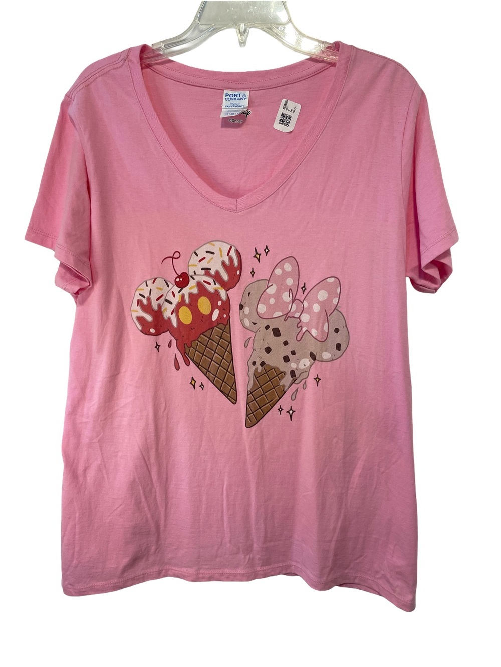 Disney PORT & COMPANY Pink Women’s XL Ice Cream Heart Graphic V-Neck Tee